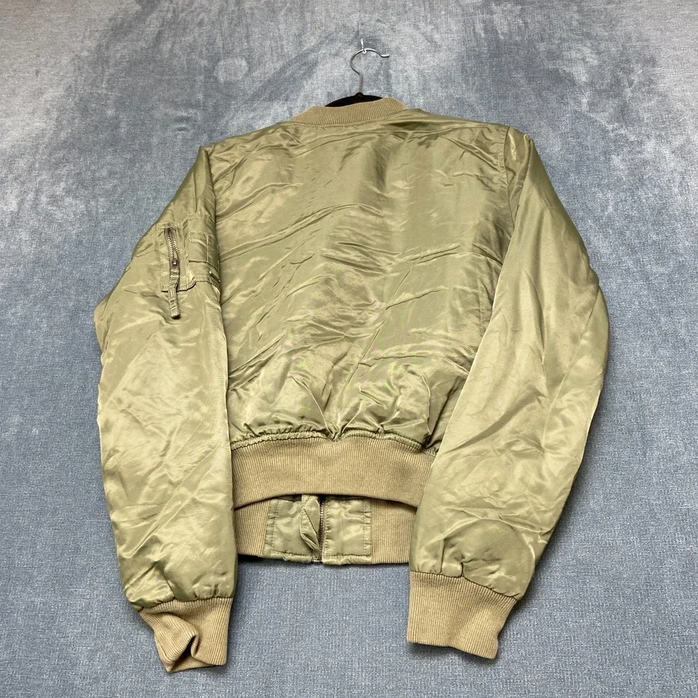 Hollister Bomber Jacket Mens Medium Green Quilted Lined Long Sleeve Full Zip